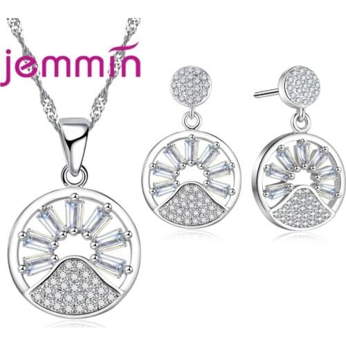 New 925 Sterling Silver Jewelry Set Fashion Wedding Jewelry Exquisit Round Design Earrings+Necklace Jewelry Sets