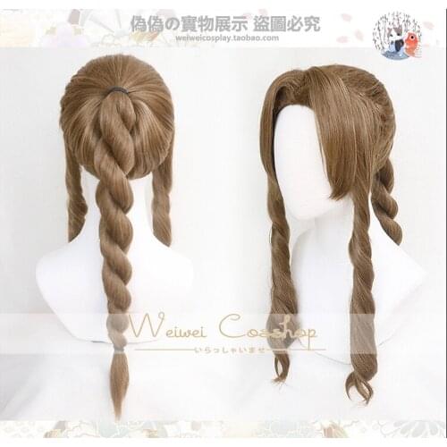 Final Fantasy VII FF7 Aerith Gainsborough Wig Brown Long Curly Cosplay Wig Heat Resistant Synthetic Hair Peruca Wigs + Wig Cap