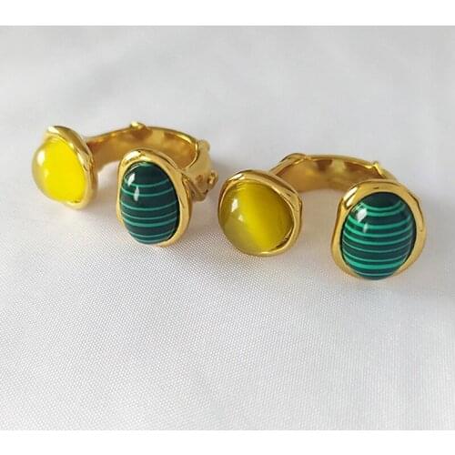 Green Malachite Open Rings For Women/Man/Copper/Couple Gold Color Nature Yellow Opal Unique Ring 2020 New Fashion Jewelry Gift
