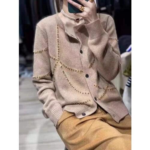 2021 High-end Luxury Spring Runway Brand New Design Cardigan Sweater Knitted Diamonds Single Breasted Casual Cashmere Sweater
