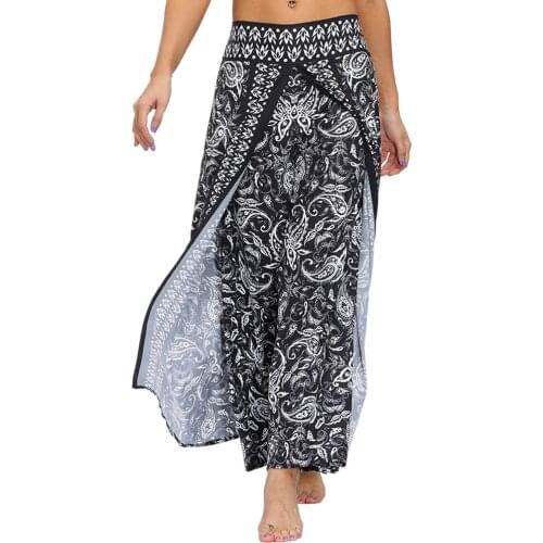 Slit Wide Leg Harem Yoga Pants Palazzo Casual Beach Boho Hippie Pants For Women