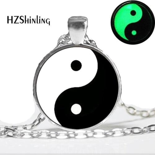 Glowing Handmade Tai Ji Glass Tile Yin Yang Chinese Oriental Asian Necklace Glow in the dark Pendant