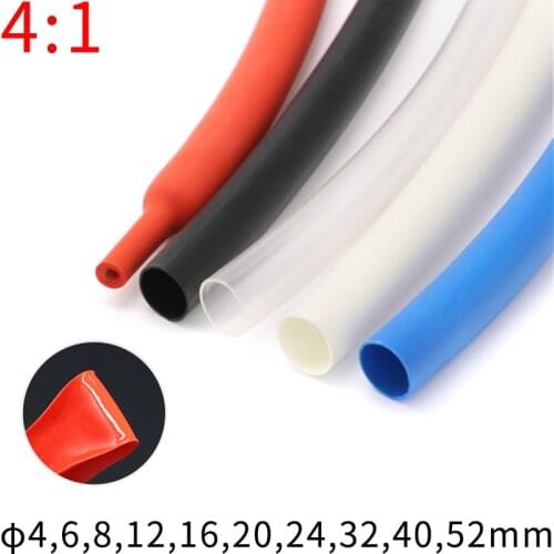 1Meter 4 6 8 12mm 16mm 20mm 24mm 52 mm Heat Shrink Tube with Glue Adhesive Lined 4:1 Dual Wall Tubing Sleeve Wrap Wire Cable kit