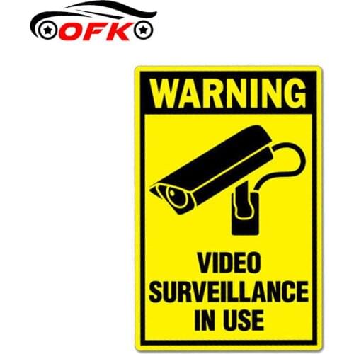 OFK Warning Video Surveillance In Use Car Sticker Vinyl Sunscreen Car Window Car Styling Accessories PVC 12cm*8cm