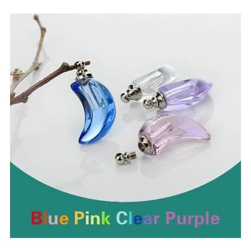 1/2/3/4/5PCS Moon shape crystal pendant with screw cap glass vial pendant name on rice bottle Perfume oil vials necklace jewelry