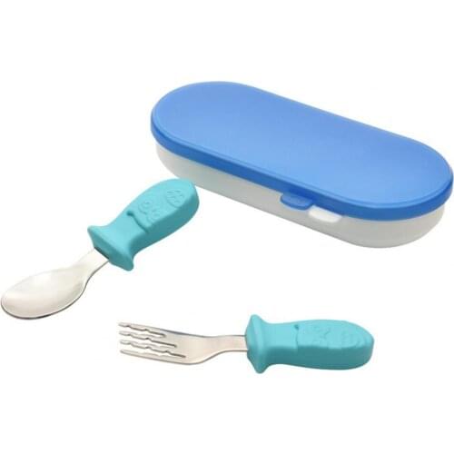 1 Set Mini Baby Dinnerware Non-slip Stainless Steel Food Feeding Toddler Spoon Fork