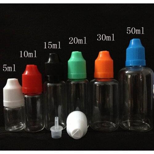 100pcs Empty E Liquid bottle 3ml 5ml 10ml 15ml 20ml 30ml 50ml 100ml PET Plastic Dropper Bottle with ChildProof Cap Nail Gel