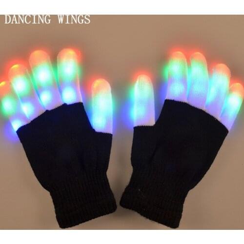 Halloween LED Flashing Glove Glow 7 Mode Light Up Finger Lighting Night Party Glow Party Supplies Glove