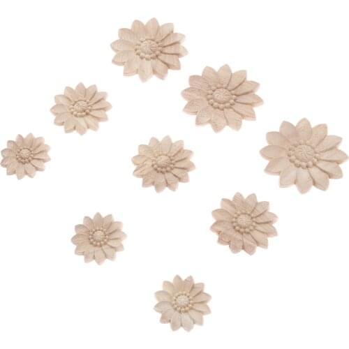 2pcs/kit Woodcarving Decal Round Flower Natural Wooden Patch Crafts Corner Frame Wall Door Furniture Decorative 5/6/8cm Ornament