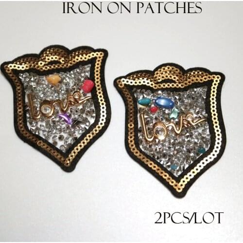 2pcs/lot beaded iron on Patches for Clothing ironing hotfix badge parche Appliques Decoration Badge parche