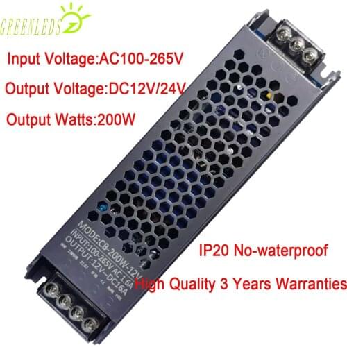 LED Light box power supply 200w Output DC12V or 24V Input Voltage 100-265V Pure Copper Mute with High Qualtiy 3 Years Warranties