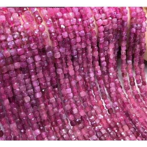 AAAAA LOOSE BEADS Rubellite square faceted 4/5mm Wholesale for DIY Jewelry necklace 36cm