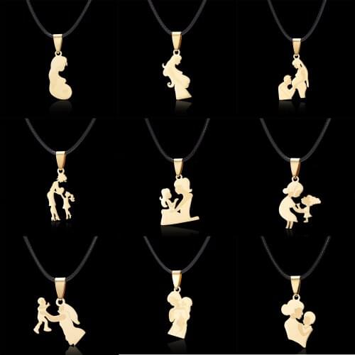 Rinhoo Mom Daughter Black Rope Chain Necklace Gold Color Stainless Steel Necklaces Pendants Jewelry Moda Mujer Mothers Day Gift