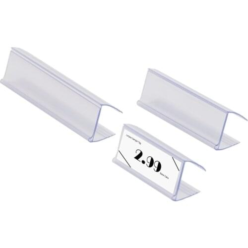 8cm x 2.25cm Glass Wood Shelf Edge Price Label Holder Grip Extruder Clear PETG Ticket Display Sign Holder