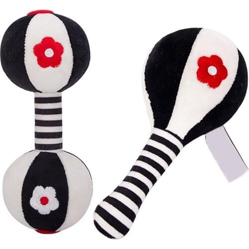Baby Black White Rattle Toy Set Sand Hammer Dumbbell Comfort Toy Baby Vision Training Early Education Toys For 0-1 Years Old