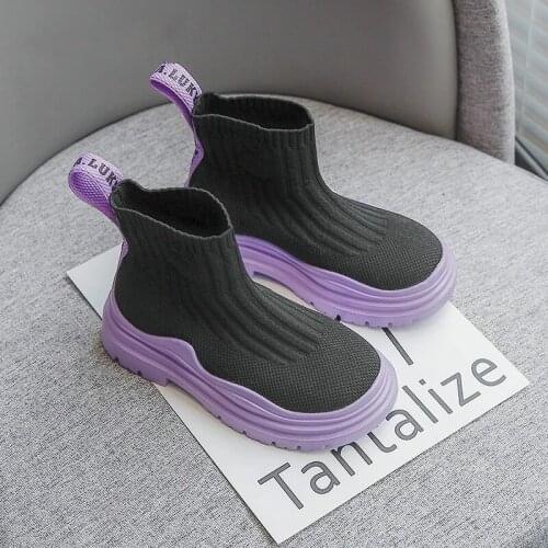 Children Shoes 2021 Autumn Little Baby Girl Fashion High Top Sock Sneaker Casual Platform Breathable Children Boots Thick Sole