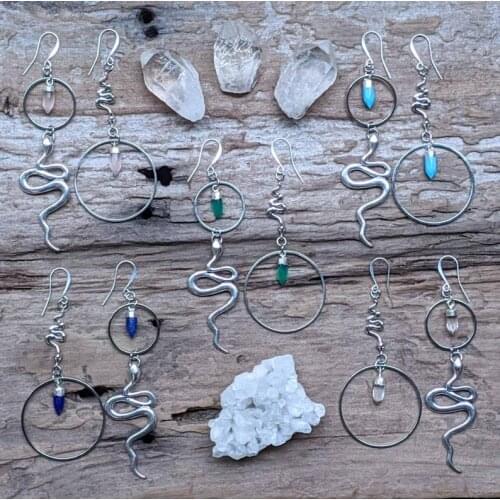 Gothic Snake Crystal Dangle Earrings Occult Goth Alternative Witchy Jewelry Statement Earrings