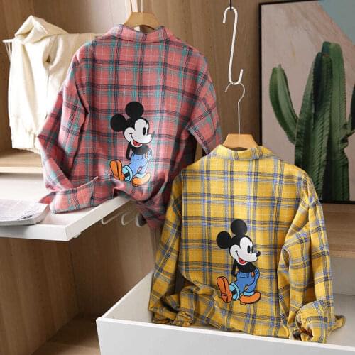 Girls Plaid Shirt 2021 New Spring and Autumn Western-style Girl Cartoon Print Top Fashion Cardigan Clothes Baby Jacket