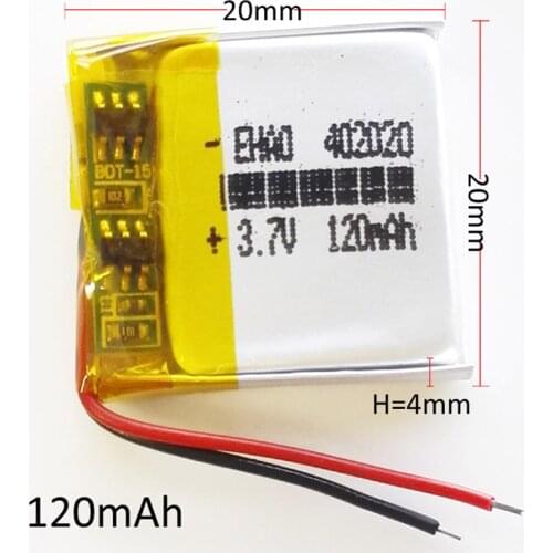 2 pcs 120mAh 3.7V 402020 Lithium Polymer LiPo Rechargeable Battery power Cells For Mp3 DVD bluetooth headphone Smart watch MP4