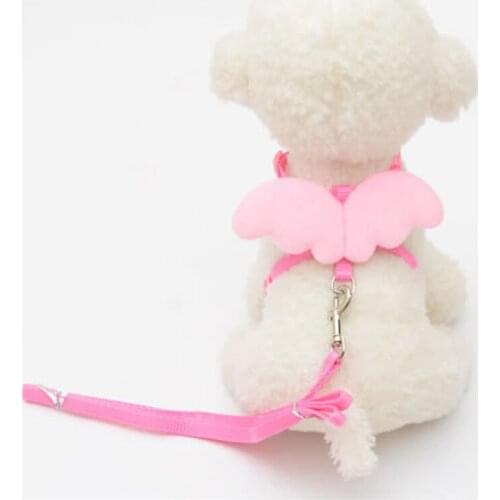 Cute Small Pet Dogs Cats Leashes Collars Set Puppy Leads Angel Wing Design Adjustable Harness Pets Accessories wholesale