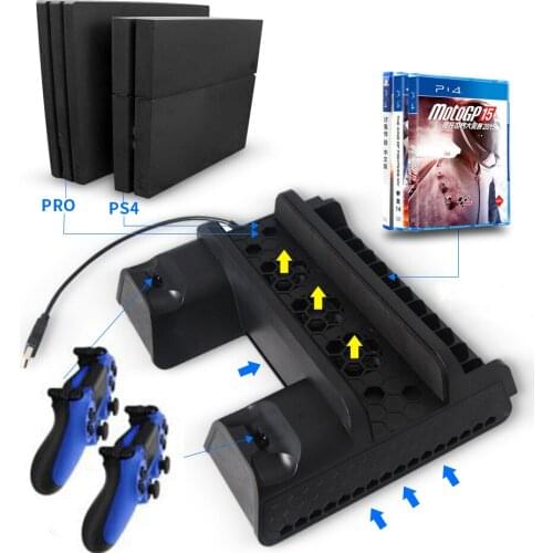 Multifunction Vertical Stand Cooling Fan Disk Storage Tower Controller Charger Stand Holder For PS4 Slim /PS4/ Pro