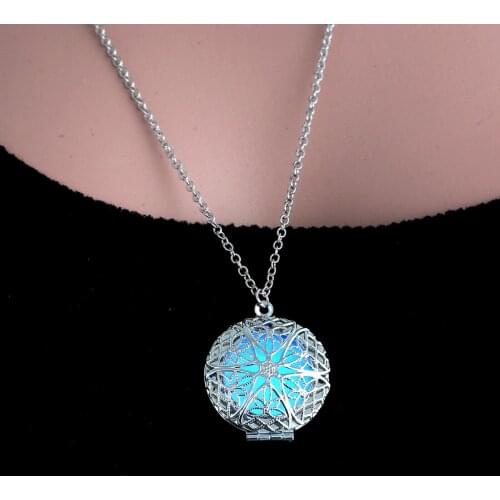 Trendy Vintage Luminous Glowing In The Dark Hollow Round Pendant Necklace For Women Yoga Prayer Buddhism Jewelry Lovers Gift