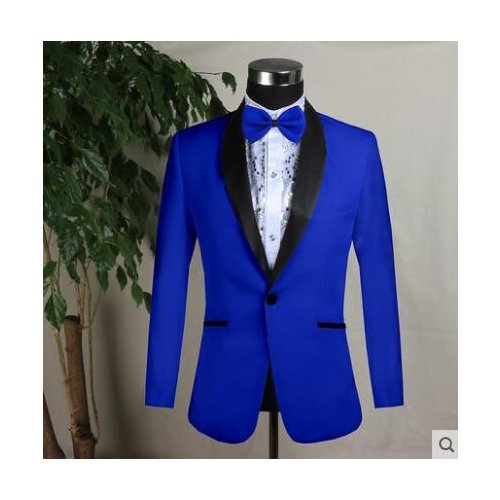 Blue blazer men groom suit set with pants mens wedding suits costume singer star style dance stage clothing formal dress b584