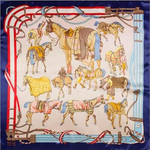 New Square Hijab Scarf Women Palace War Horse Soft Satin Silk Scarves Head Handkerchief Wholesale Shawl Wrap 90x90CM