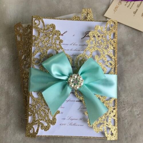 Popular laser cut wedding invitation card glitter paper personalize invitations for wedding and business