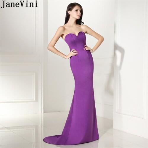 JaneVini Simple Mermaid Long Dress For Wedding Party Purple Satin Floor Length Sexy Bridesmaid Dress Backless Women Prom Dresses