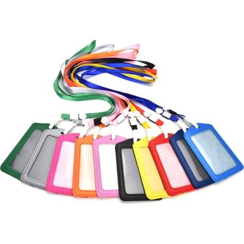 PU Leather Neck Strap Card Holder Bus ID Card Holder Business Card Case with Lanyard Credit Card Cover Metal Credit NFC Holder