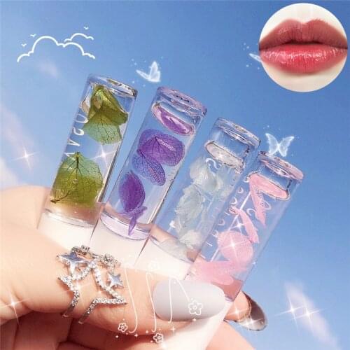 Plant Petal Lip Oil Transparent Colorless Lipgloss Clear Cute Balm Liquid Lipstick Moisturizing Plumper Lip Care Makeup Cosmetic