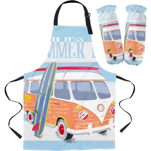 Bus Surfboard Summer Beach Apron Kitchen Household Cleaning Barber Apron Baking Accessories Aprons for Woman
