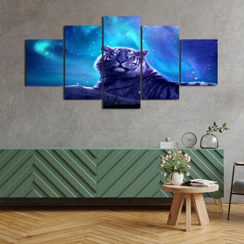 Modern Canvas Painting Starry Tiger Posters and Prints Wall Art Picture for Living Room Home Decor with Frame