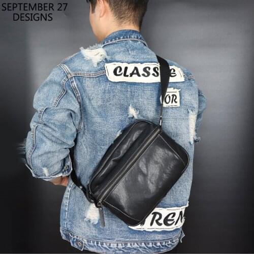 New Fashion Men Storage Genuine Leather Luxury Handmade Male Simple Messenger Crossbody Shoulder Bags Storage Cell Phone Pack