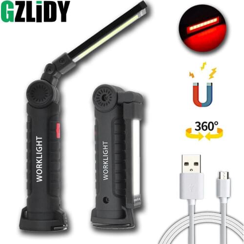 USB Rechargeable LED Flashlight with Magnet Powerful COB Work Light Waterproof Torch Portable Camping Lamp Warning Lantern