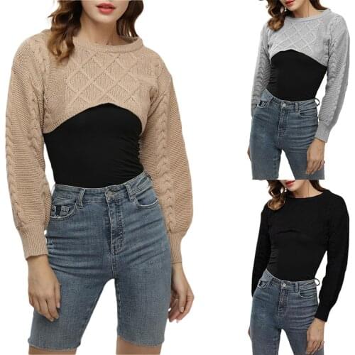 Women Cable Knit Tops, Elegant Long Lantern Sleeve Solid Color Loose Pullovers Female Sweaters