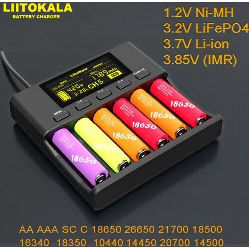 Liitokala Lii-S6 18650 charger 3.2v 3.7v 6-slot auto-polarity detect 26650 21700 14500 aa aaa batteries 1.2V 3.85V NiMH NI-CD