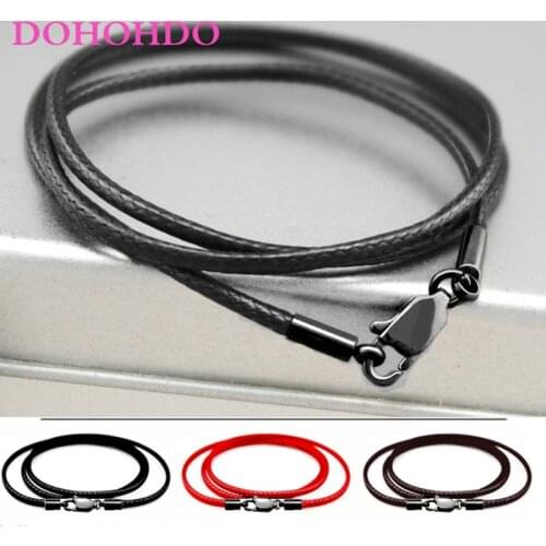3pcs/lots 40-60cm 1mm 2mm 3mm Necklace Cord Leather Waxed Cord Black Lobster Clasp Connector Leather Rope Chain For DIY Jewelry