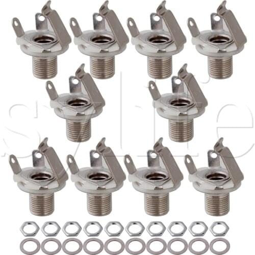 10 pcs MONO 6.35mm GUITAR JACK SOCKET CHROME