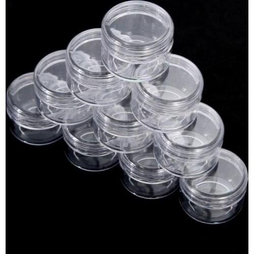 10PCS Cosmetics Jar Box Makeup Cream Nail Art Cosmetic Bead Storage Pot Container Round Bottle Portable Plastic Transparent Case