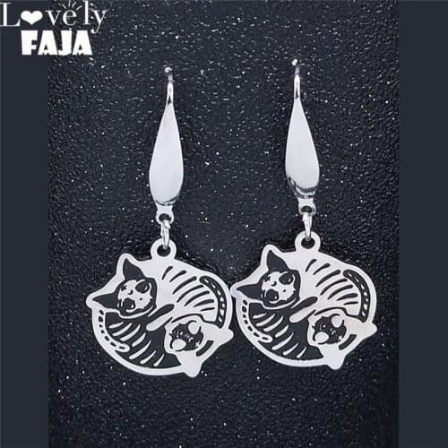 2021 Fashion Yin Yang Gossip Skull Cat Stainless Steel Earrings for Women Gothic Drop Earrings Jewelry aretes pequenos E3S03