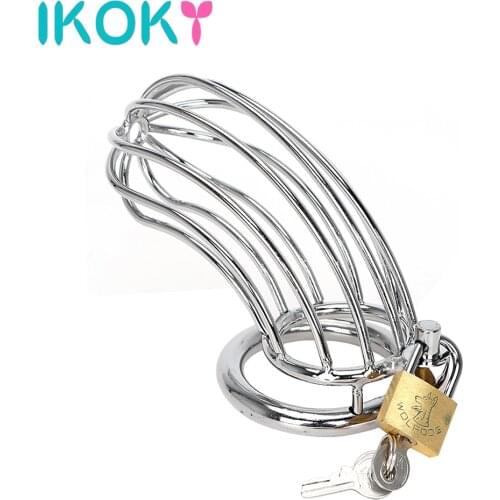 IKOKY Penis Cock Ring Sleeve Lock Cock Cage Stainless Steel Sex Toys for Men Lockable Male Chastity Device Sex Products