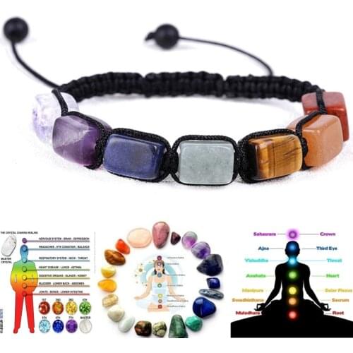 7 Chakra Stone Bracelets Reiki Healing Natural Gemstone Bracelets for Women Girls Yoga Wrist Chain Braided Rope Bracelets