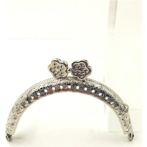 8.5cm DIY women coin bag making floral kiss buckle knurling purse frame silver color metal clasp 10pcs/lot