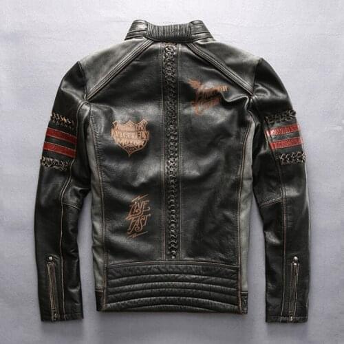 Genuine Motor Biker Slim Fitting Quality Leather Cowhide Embroidery Jacket A1620, Asian Size, Please Read Description Before Ord