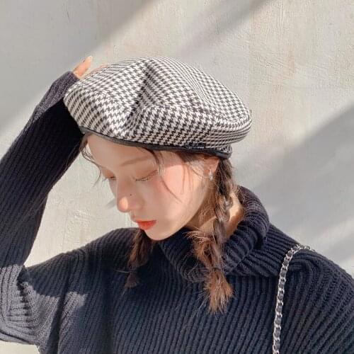 Fashion Plaid Berets Women British Vintage Artist Painter Hat Summer Spring Cotton Breathable Octagonal cap for 90 s Girls hat