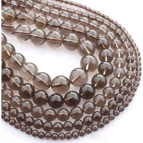 15"(38cm) Strand Round Natural Smoky Quartz Stone Rocks 4mm 6mm 8mm 10mm 12mm Gemstone Beads for Bracelet Jewelry Making