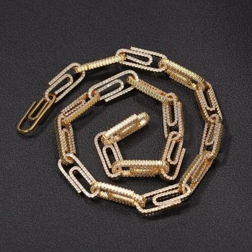 Hip Hop Men Gold Color Paper Clip Button Ice Out Cuban Neckalce Chain Hip Hop Necklace 10mm Wide Clavicle Chain Hip Hop For Men