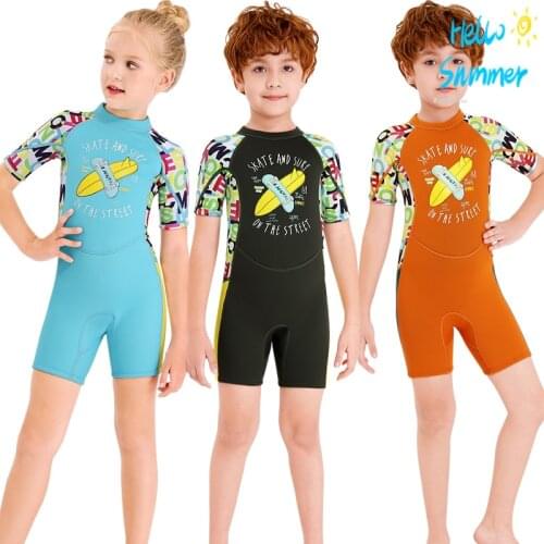 Children Printed Surfing Jellyfish Wetsuits Swimwear For Girls Boys 2.5mm Neoprene Snorkeling Diving Suit Kids Short Swimsuit